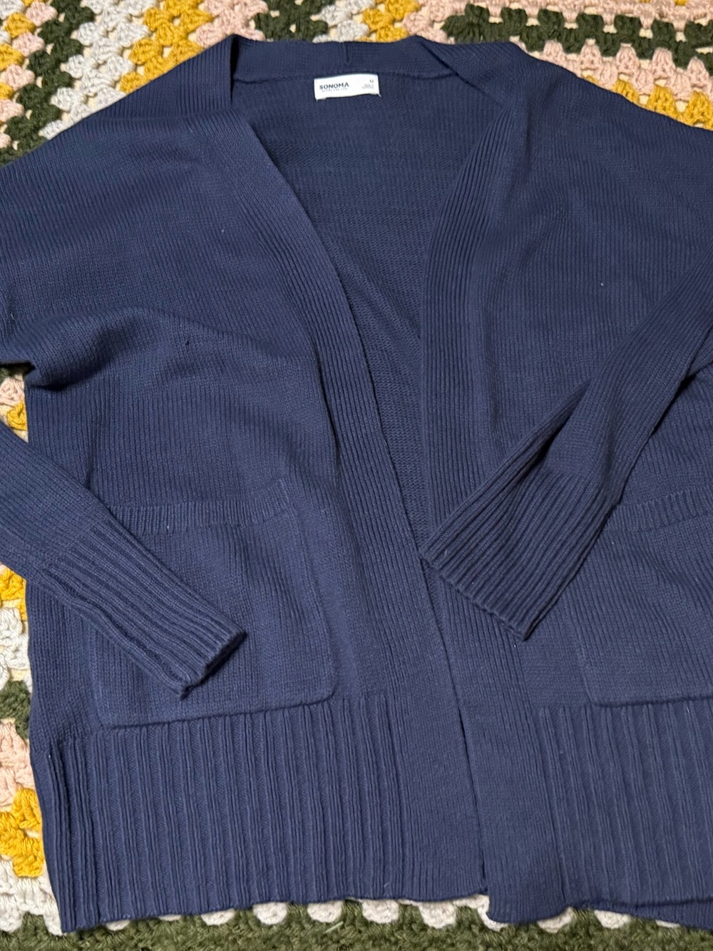 Deep Navy Open-Front Knit Cardigan